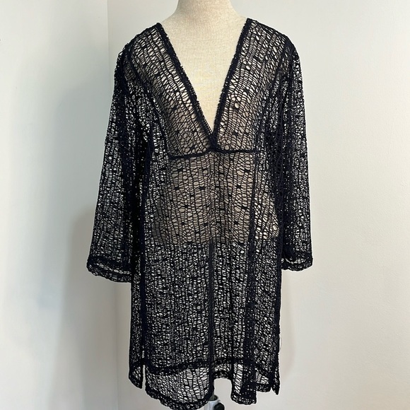 J Valdi Womens Swimsuit Cover Up Dress Mesh Sheer Open Knit Navy Blue Size XL - Picture 12 of 13